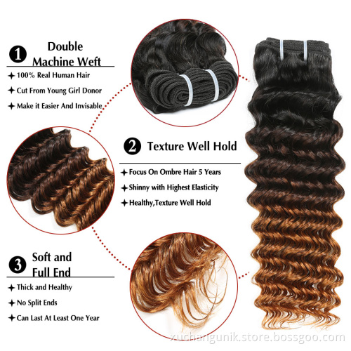 Uniky New Arrival Wholesale Ombre Color Virgin Brazilian Human Hair Bundles with closure